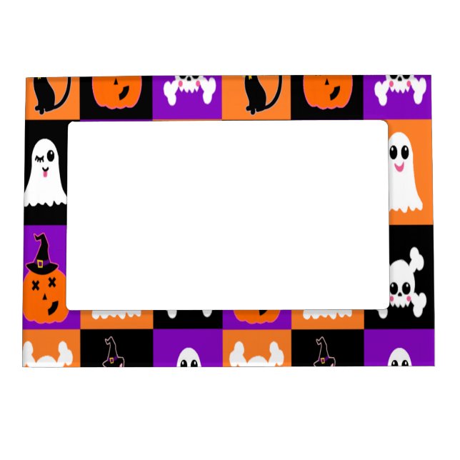 Cute Vector Halloween Ghosts Pumpkins Cats Skulls  Magnetic Frame (Front)