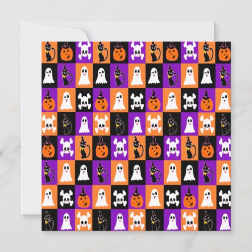 Cute Vector Halloween Ghosts Pumpkins Cats Skulls  Note Card