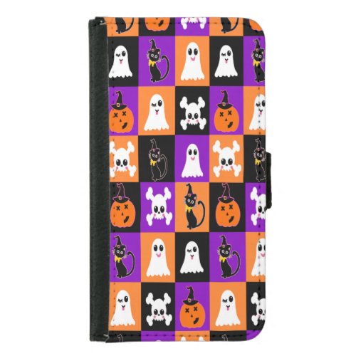 Cute Vector Halloween Ghosts Pumpkins Cats Skulls  Samsung Galaxy S5 Wallet Case