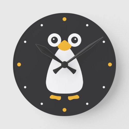 Cute Vector Penguin Round Clock