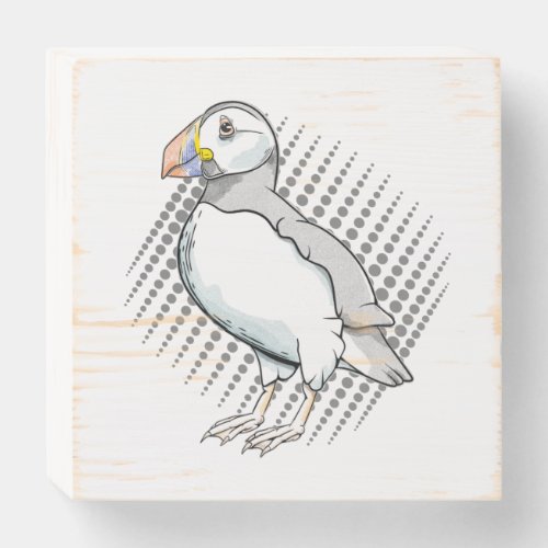 Cute vector puffin wooden box sign