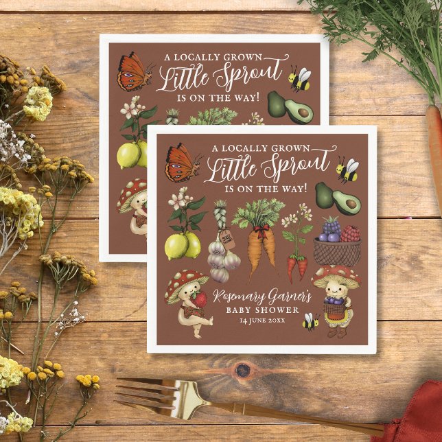 Cute Veg Locally Grown Little Sprout Baby Shower Napkins (Creator Uploaded)
