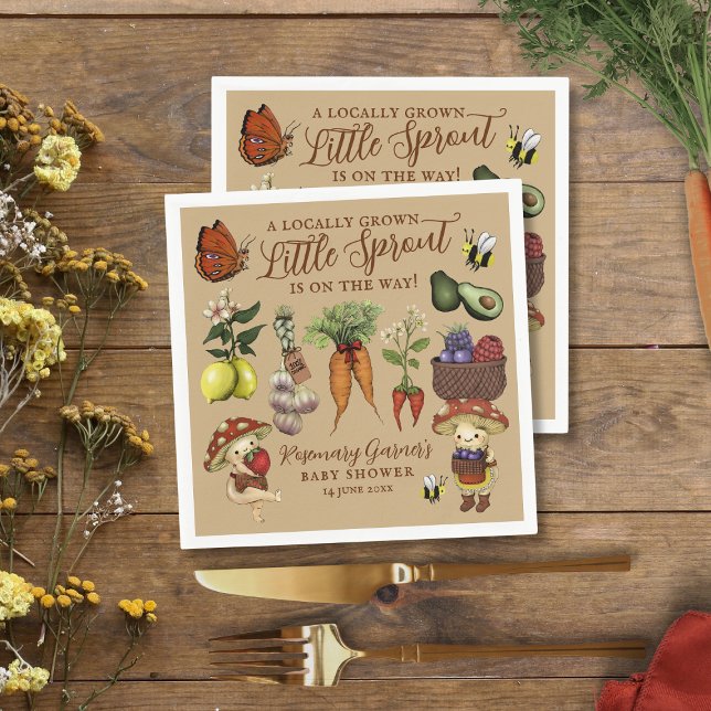 Cute Veg Locally Grown Little Sprout Baby Shower Napkins (Creator Uploaded)