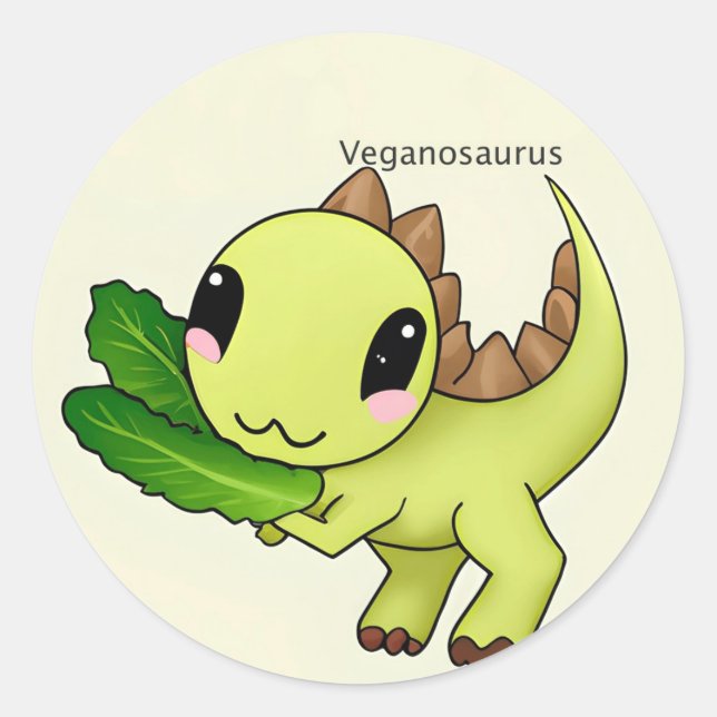 Cute vegan dinosaur classic round sticker (Front)