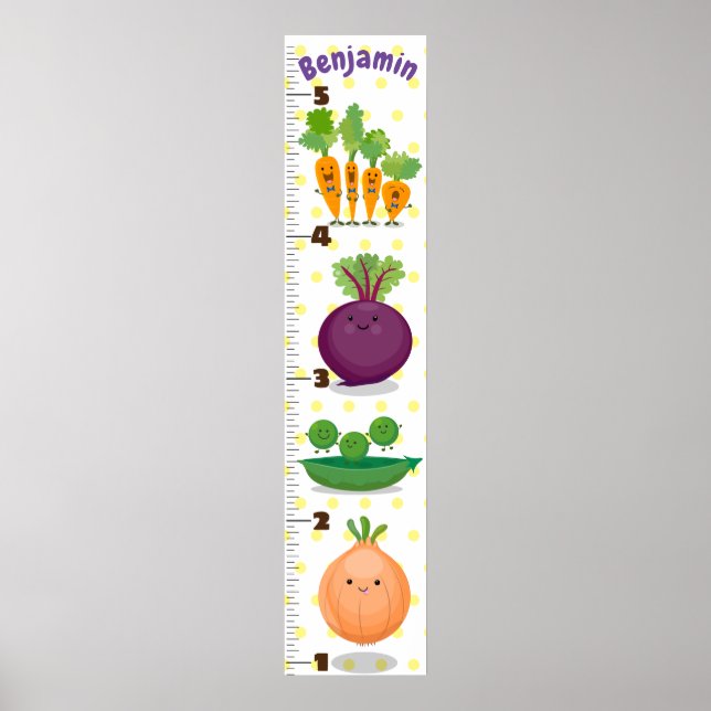 Cute vegetables cartoon illustration growth chart (Front)