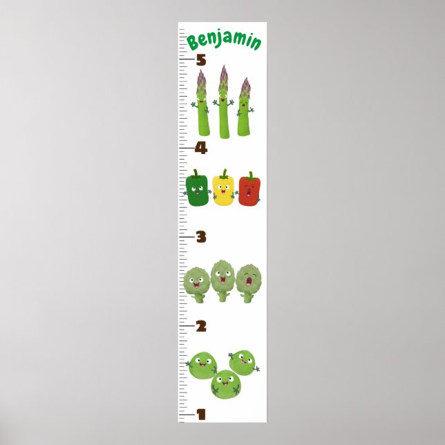 Cute vegetables cartoon illustration growth chart (Front)