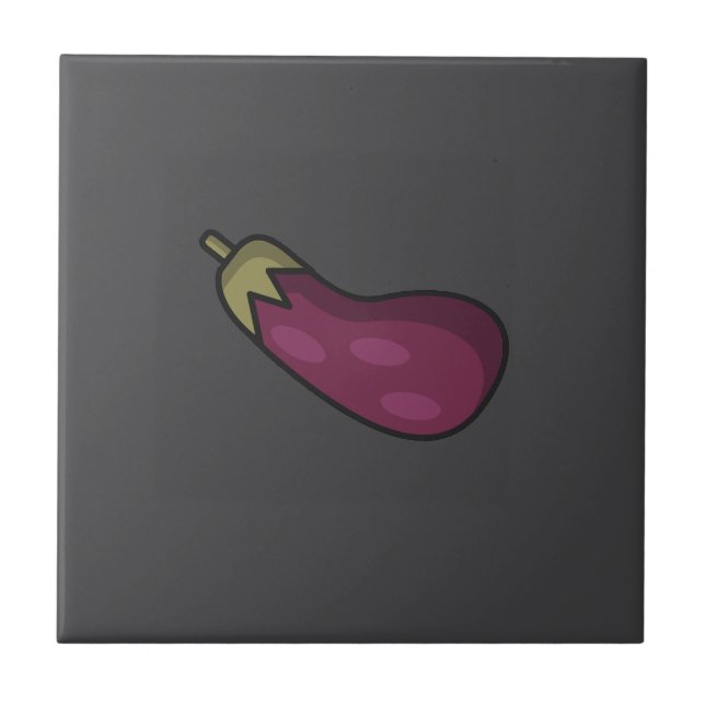 Cute vegetables pattern eggplant grey ceramic tile (Front)