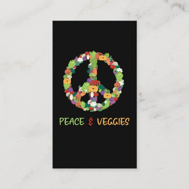 Cute Vegetables Plant Peace Sign Vegan Fun Business Card (Front)