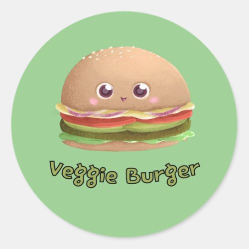 Cute Veggie Burger Classic Round Sticker
