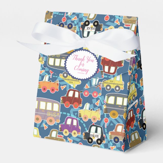 Cute Vehicles Blue Favor Box (Front Side)