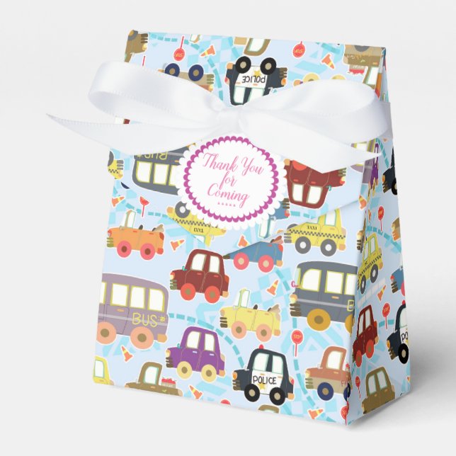 Cute Vehicles Blue Favor Box (Front Side)