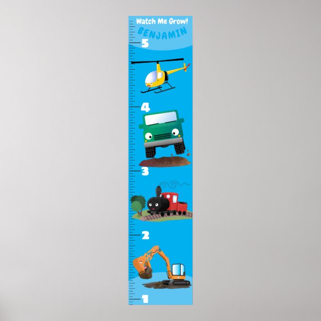 Cute vehicles cartoon growth chart (Front)