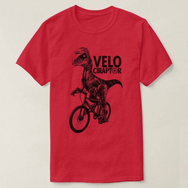 Cute Velociraptor Dinosaur Riding Bicycle Gift For T-Shirt (Design Front)