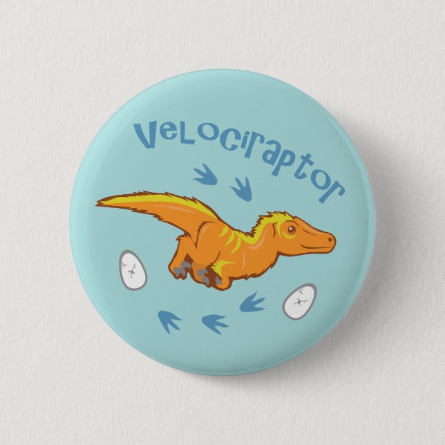 Cute Velociraptor Pinback Button (Front)