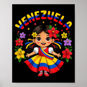 Cute Venezuela Girl Kids Traditional Dress Colorfu Poster