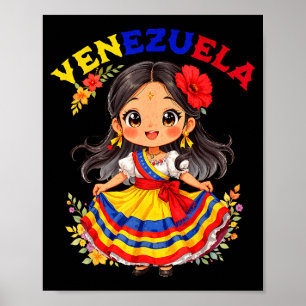 Cute Venezuela Girl Traditional Dress Colorful Art Poster
