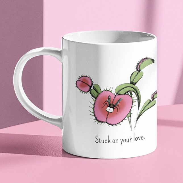 Cute Venus Flytrap Plant Heart Coffee Mug (Cute Carnivorous Venus Flytrap Mug for Plant Lover or Gardener. Valentine's Day, Anniversary, Bday)