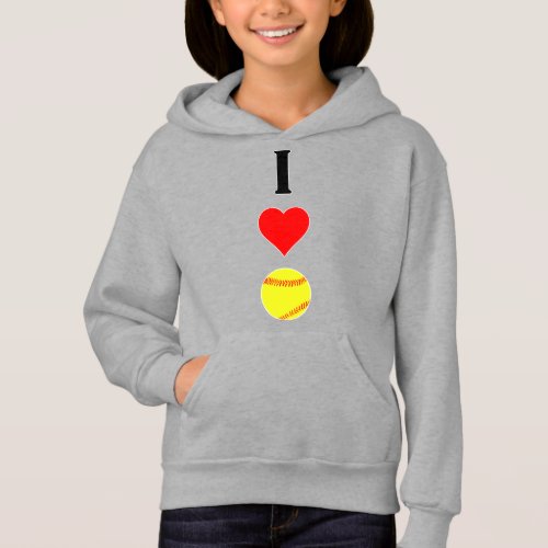 Cute Vertical I LoveHeart Softball Girls Fastpich Hoodie