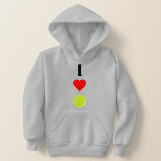 Cute Vertical I Love/Heart Tennis Girls Sports Hoodie (Laydown)