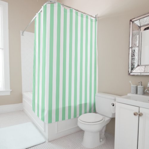 Cute Vertical Stripes Mint Green White Striped     Shower Curtain