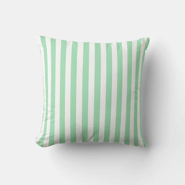 Cute Vertical Stripes Mint Green White Striped     Throw Pillow (Front)