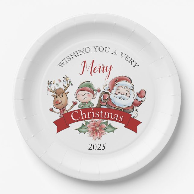 Cute Very Merry Christmas Personalized Paper Plates (Front)