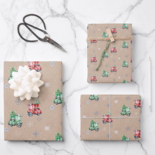 Cute Vespa Christmas Tree On Kraft Wrapping Paper Sheets