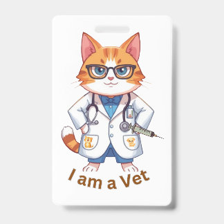 Cute Vet Cat "I Am a Vet" Design Badge