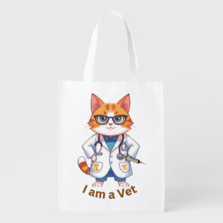 Cute Vet Cat "I Am a Vet" Design Grocery Bag