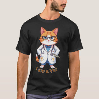 Cute Vet Cat "I Am a Vet" Design T-Shirt