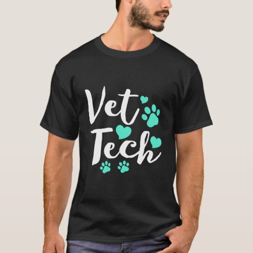 Cute Vet Tech Turquoise Hearts Paw Print Veterinar T_Shirt