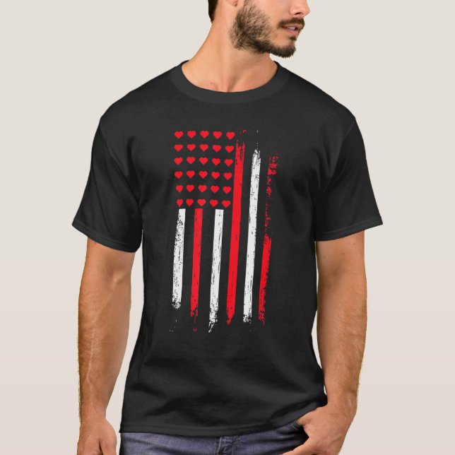 Cute Veteran Mini Hearts Flag Military Valentine's T-Shirt (Front)