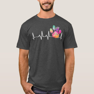 Cute Veterinarian Gift Rainbow Paw Print Heartbeat T-Shirt