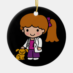 Cute Veterinarian Girl with puppy Ceramic Ornament