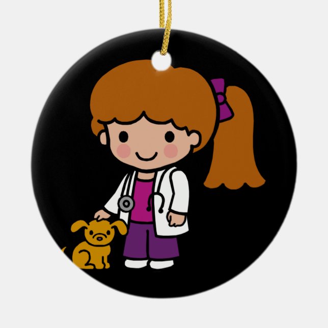 Cute Veterinarian Girl with puppy Ceramic Ornament (Front)