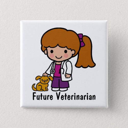 Cute Veterinarian Girl with puppy Pinback Button