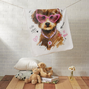 Cute Vibes Poodle Puppy with Heart Sunglasses Baby Blanket