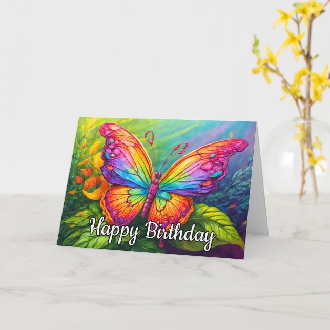 Cute Vibrant Artistic Butterfly Art Card (Yellow Flower)