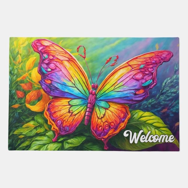 Cute Vibrant Artistic Butterfly Art Doormat (Front)