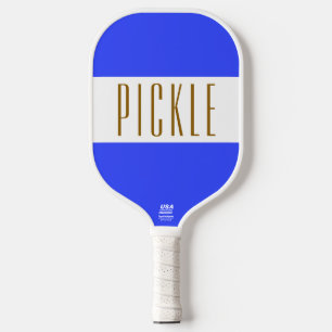 Cute Vibrant Bright Blue White PICKLE Stripes Text Carbon Fiber Pickleball Paddle
