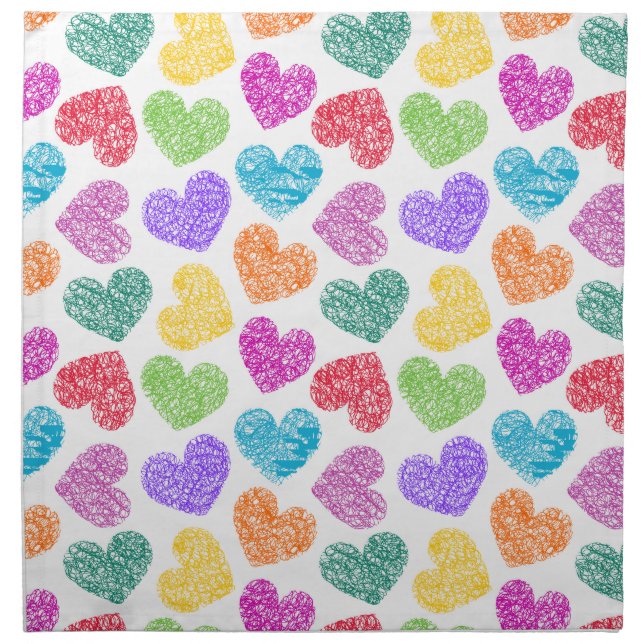 Cute Vibrant Doodled Heart Valentine's Day Pattern Cloth Napkin (Front)