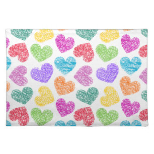 Cute Vibrant Doodled Heart Valentine's Day Pattern Placemat