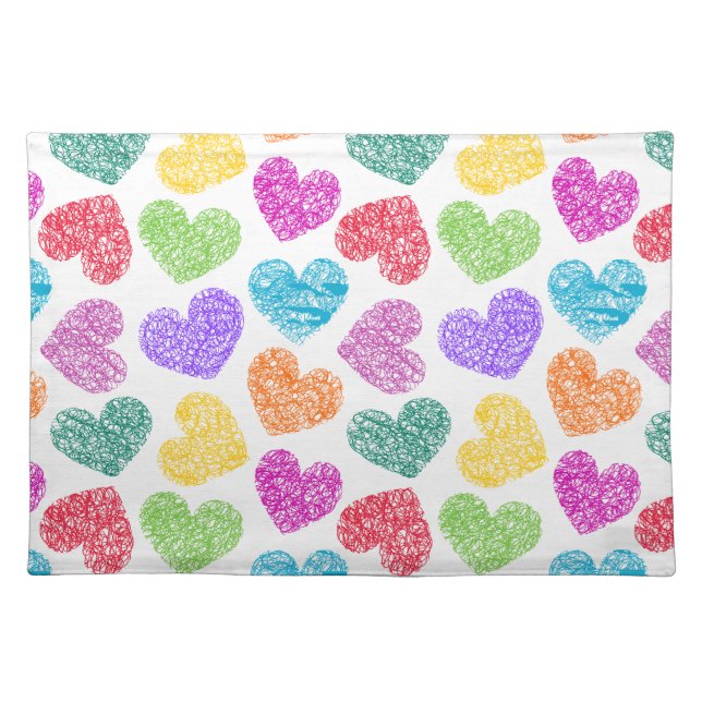 Cute Vibrant Doodled Heart Valentine's Day Pattern Placemat (Front)