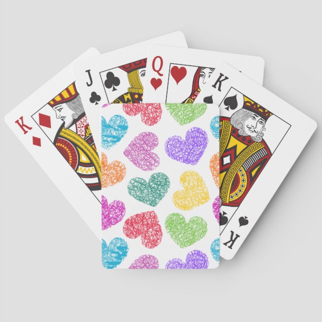 Cute Vibrant Doodled Heart Valentine's Day Pattern Poker Cards (Back)