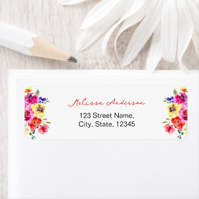 Cute Vibrant Floral Bridal Shower Return Label (Insitu)