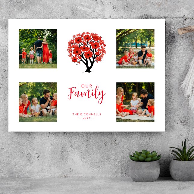 Cute Vibrant Red Floral Family Tree 4 Photos Foam Board (Cute Vibrant Red Floral Family Tree 4 Photos Foam Board.)