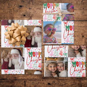 Cute Vibrant Scribble Christmas Photo Set of 3 Wrapping Paper Sheets