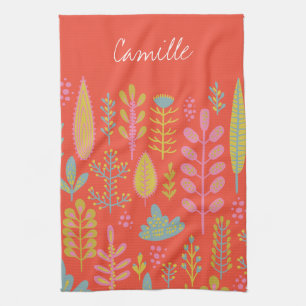 Cute Vibrant Tropical Flowers Personalized Kitchen Towel