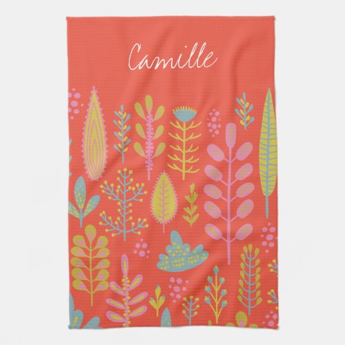 Cute Vibrant Tropical Flowers Personalized  Kitchen Towel