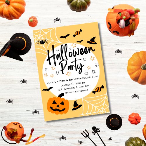 Cute Vibrant Yellow Orange Spooktacular Halloween  Invitation